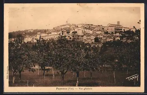 AK Fayence, Vue générale du village avec vergers au premier plan