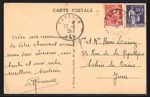 AK Fayence, Vue générale du village avec vergers au premier plan