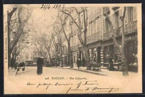 AK Toulon, Rue Lafayette animée avec passants et boutiques