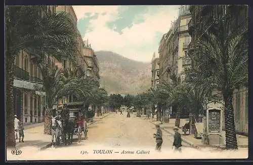 AK Toulon, Avenue Colbert avec calèche et palmiers