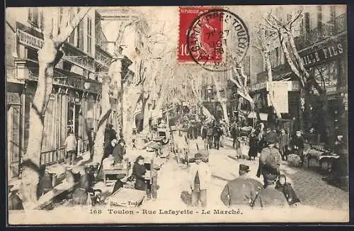 AK Toulon, Rue Lafayette, Le Marché animé avec passants et étals
