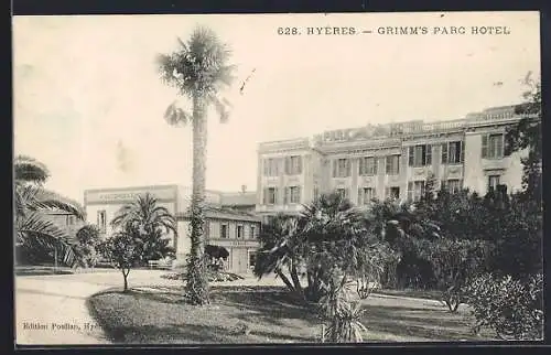 AK Hyères, Vue du Grimm`s Parc Hotel et jardins luxuriants