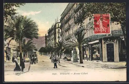 AK Toulon, Avenue Colbert avec palmiers et bâtiments élégants