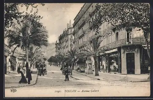 AK Toulon, Avenue Colbert avec palmiers et passants