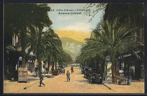 AK Toulon, Avenue Colbert bordée de palmiers et voitures anciennes