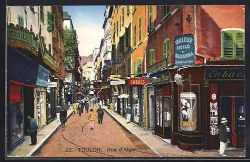 AK Toulon, Rue d`Alger animée avec passants et boutiques