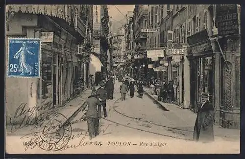 AK Toulon, Rue d`Alger animée avec passants et boutiques