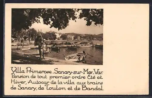 AK Sanary-sur-Mer, Villa Primerose et vue sur le port avec barques