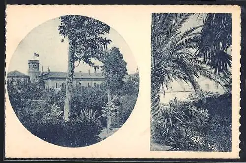 AK La Seyne, La tour de la Chapelle et le bâtiment des classes, vus du parc