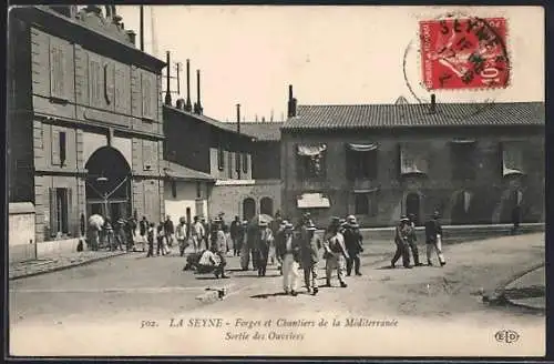 AK La Seyne, Forges et Chantiers de la Méditerranée, Sortie des Ouvriers