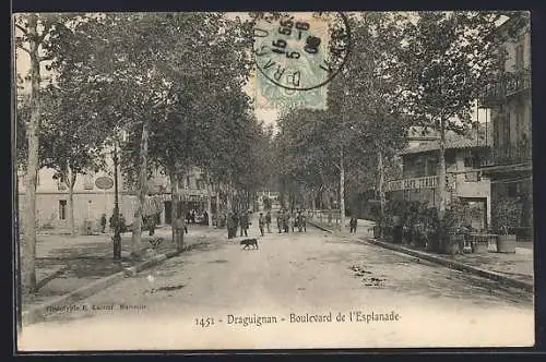 AK Draguignan, Boulevard de l`Esplanade avec passants et arbres