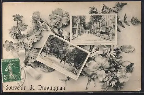 AK Draguignan, Souvenir de Draguignan avec vues de la promenade et de la rue animée