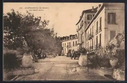 AK Bormes, Le Grand Hôtel avec allée bordée de plantes