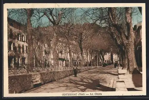 AK Cotignac, Le Cours avec arbres bordant la rue