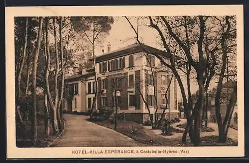 AK Costebelle-Hyères, Hôtel-Villa Espérance entouré d`arbres majestueux