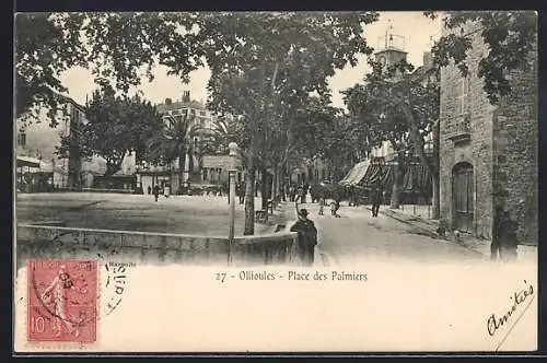 AK Ollioules, Place des Palmiers avec promenade et arbres ombragés