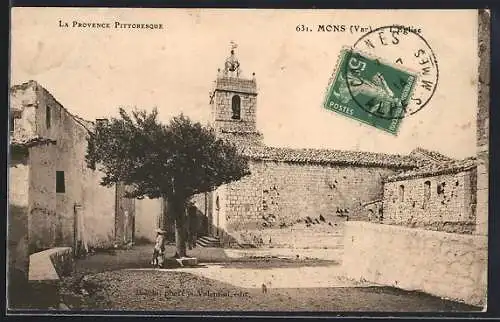 AK Mons, Église pittoresque et place ombragée d`un arbre