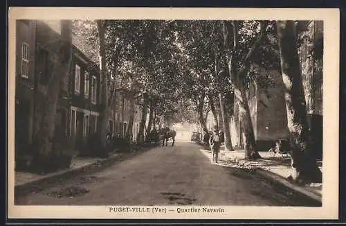 AK Puget-Ville, Quartier Navarin avec allée ombragée et passants
