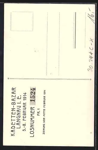 Künstler-AK Langnau i. E., Kadetten-Bazar 1914, Soldat mit Hellebarde