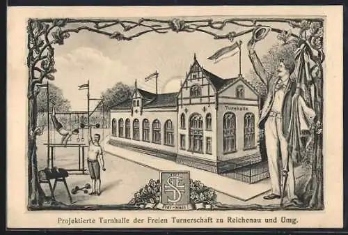 Künstler-AK Reichenau, Projektierte Turnhalle der Freien Turnerschaft zu Reichenau und Umg.