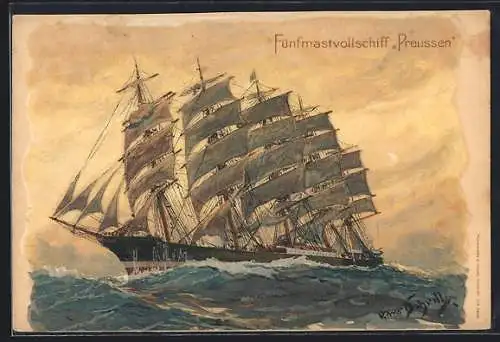 Künstler-AK Hans Bohrdt: Fünfmastvollschiff Preussen