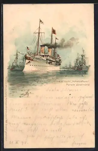 Künstler-AK Hans Bohrdt: S. M. Yacht Hohenzollern, Parade abnehmend