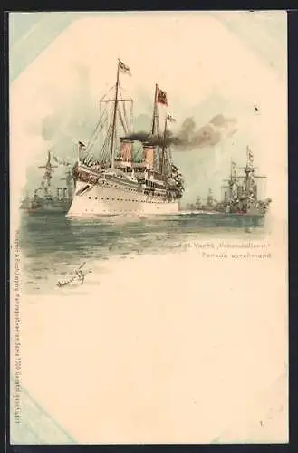 Künstler-AK Hans Bohrdt: S. M. Yacht Hohenzollern, Parade abnehmend