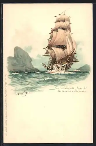 Künstler-AK Hans Bohrdt: Rio Janeiro, S. M. Schulschiff Stosch