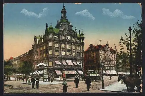 AK Dresden, Pirnaischer Platz mit Passanten und Pferdekutschen