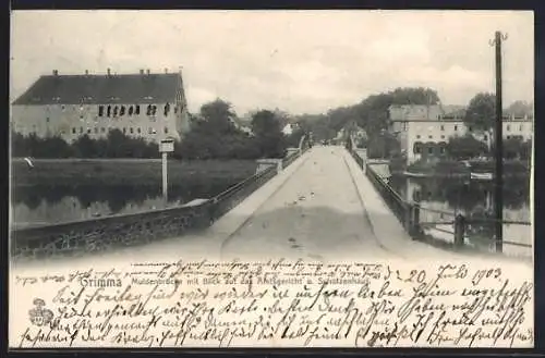 AK Grimma, Muldenbrücke mit Blick auf das Amtsgericht u. Schützenhaus