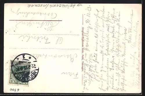 AK Heidelberg /Neckar, Hacker`s Café und Konditorei, Blick von Allee mit Kahn auf Flusspartie