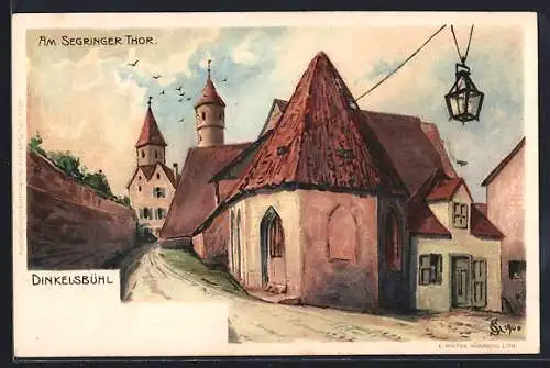 Künstler-AK Dinkelsbühl, Eckhaus Am Segringer Tor
