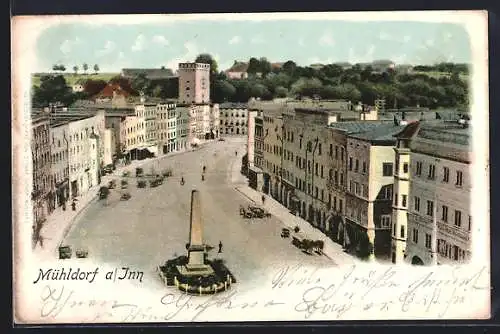 AK Mühldorf / Inn, Strassenansicht mit Denkmal