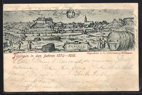 Künstler-AK Tübingen, Ortsansicht in den Jahren 1570 - 1618