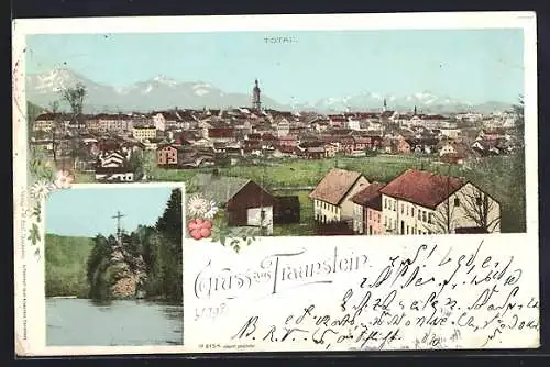 AK Traunstein, Totalansicht und Kreuz