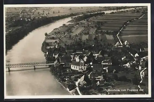 AK Rheinheim, Gesamtansicht mit Brücke vom Flugzeug aus