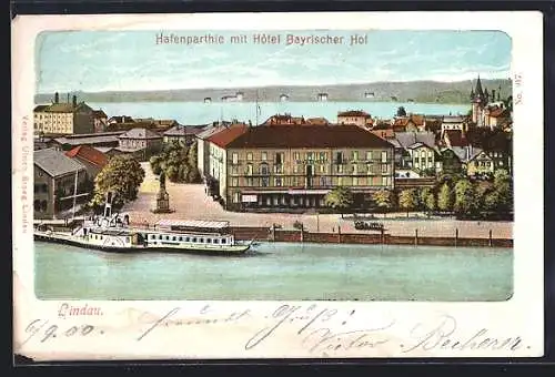 AK Lindau / Bodensee, Hafenpartie mit Hotel Bayrischer Hof