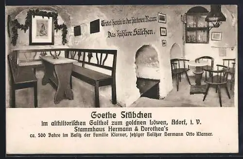 AK Adorf i. V., Stube im Gasthof Goethe Stübchen, Bes. Hermann Otto Klarner