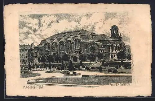 Künstler-AK Mannheim, Rosengarten mit Parkanlage