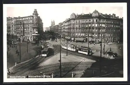 AK Magdeburg, Strassenbahn am Hasselbach-Platz