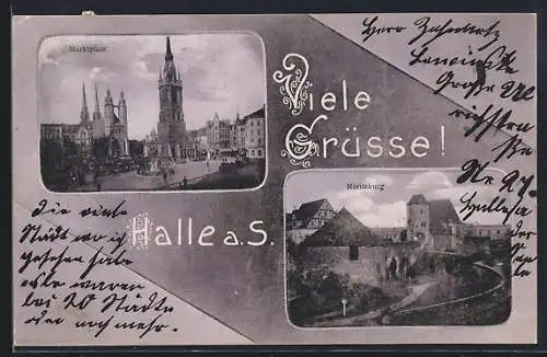 AK Halle a. S., Partien am Marktplatz und Moritzburg