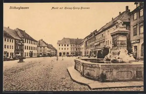 AK Hildburghausen, Markt mit Herzog-Georg-Brunnen