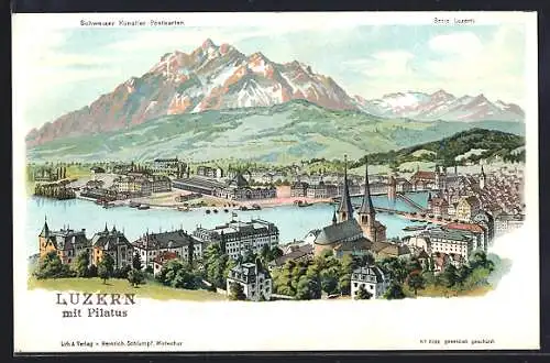Künstler-AK C. Steinmann Nr. 2026: Luzern, Ortsansicht mit Pilatus
