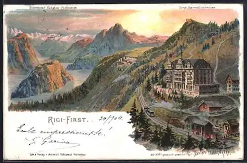 Künstler-AK C. Steinmann Nr. 2080: Rigi-First mit Hotel und Gebirge
