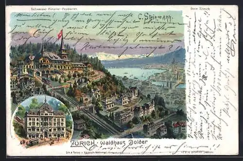 Künstler-AK Zürich, Waldhaus Dolder, Teilpartie