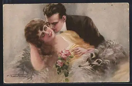Künstler-AK M. Santino: Mann küsst seine Geliebte auf die Wange