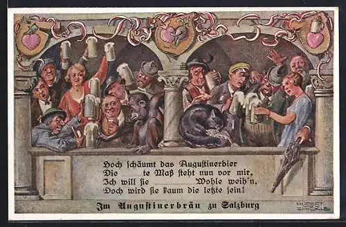 Künstler-AK Hansi: Salzburg, Spruch im Gasthaus Stieglkeller
