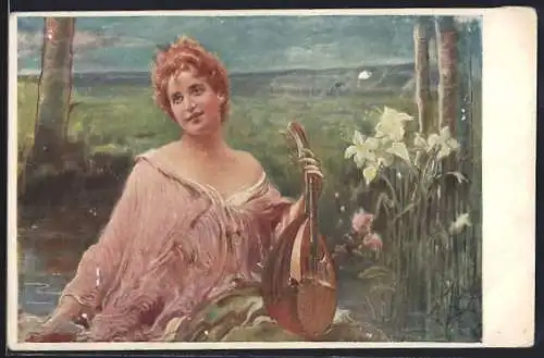 Künstler-AK Franciszek Zmurko: Frau mit Laute