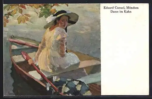 Künstler-AK Edward Cucuel: Dame im Kahn