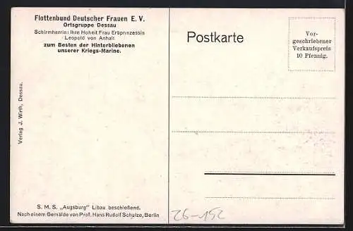 Künstler-AK Hans Rudolf Schulze: S.M.S. Kriegsschiff Augsburg Libau beschiessend
